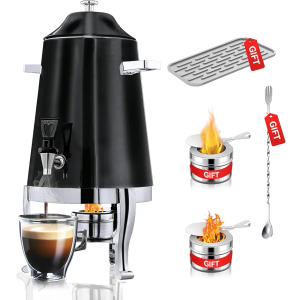 Coffee Urn With Fuel Holder, 3.5 Gallon/13L Stainless Steel Beverage Dispensers for Coffee Tea Hot Water, Hot Drink Dispenser with Stand, Chafer Urn with Spigot for Parties Catering (Painted Black)