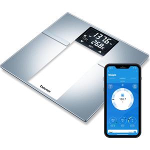 Beurer BF720 Smart Scale for Body Weight, Body Fat, Body Water & More 400 lb Capacity, Bluetooth App, Calorie Data, User Recognition, XL LCD Display, Glass Digital Bathroom Scale Grey