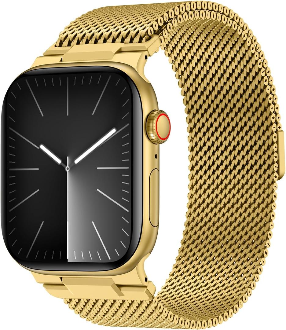 KYISGOS Milanese Loop Band Compatible with Apple Watch Band 49mm 46mm 45mm 44mm 42mm Men Women, Magnetic Clasp Metal Strap for iWatch Ultra 3 2 1 Series 11/10/9/8/7/6/5/4/3/2/1 SE3 SE2 SE, Gold