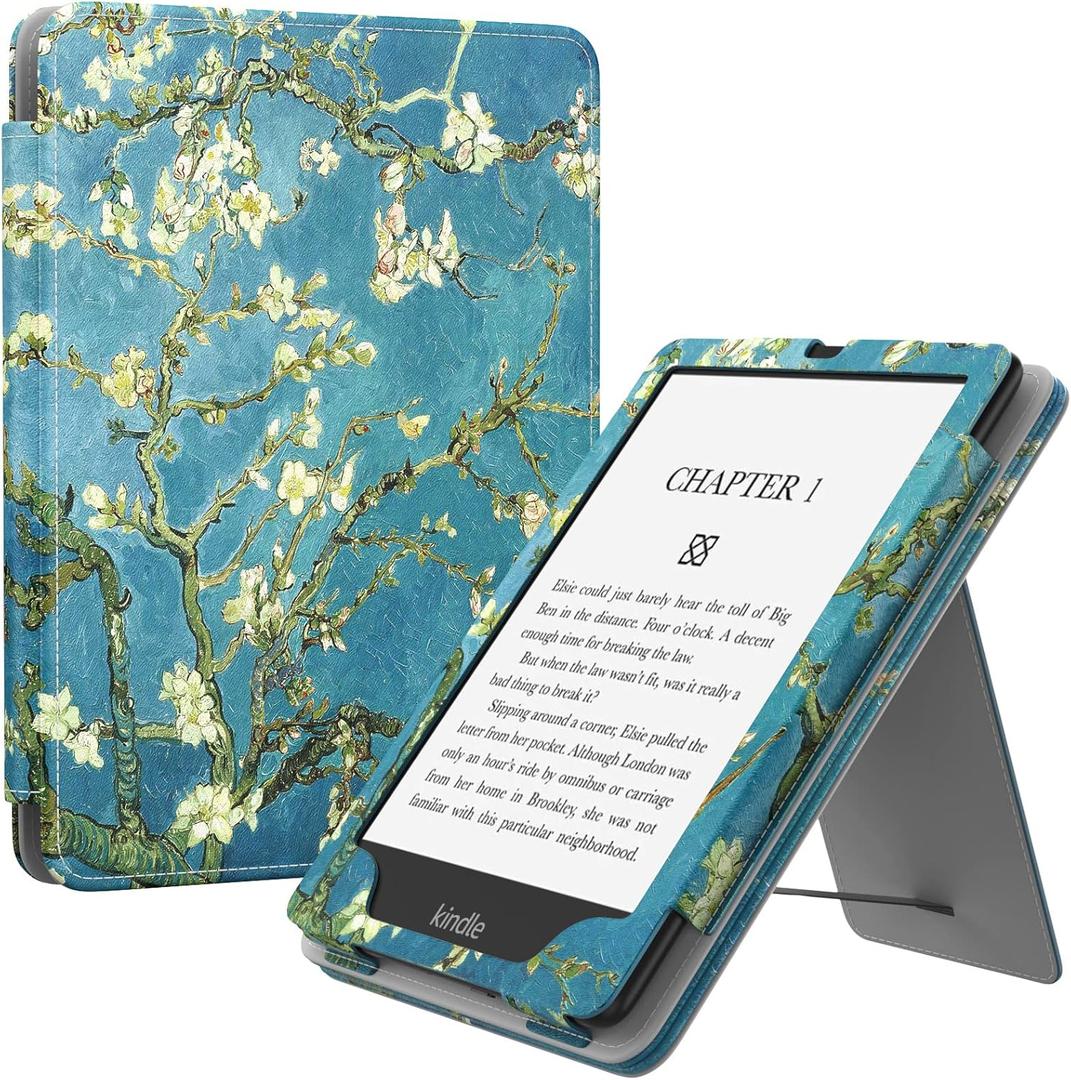 MoKo Case for 6.8" Kindle Paperwhite (11th Gen-2021) & Signature Edition, Slim PU Shell Cover with Auto-Wake/Sleep, Stand & Hand Strap, Almond Blossom