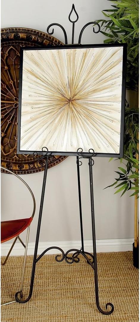 Deco 79 Metal Scroll Extra Large Free Standing Adjustable Display Stand Easel with Chain Support, 23" x 1" x 66", Black