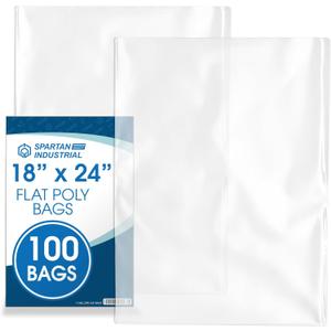 18" X 24" Open-End Flat Clear Poly Bags (100 Count) - 1.1 Mil Clear Plastic Bags for Packaging, Shipping, Storage - No Adhesive Strip - Spartan Industrial