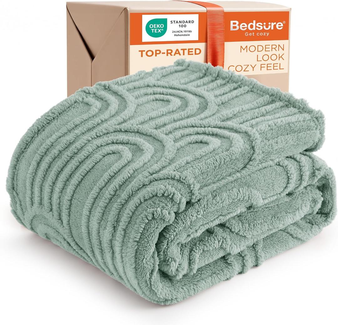 Bedsure GentleSoft Twin Blanket for Bed - Cozy Soft Blankets for Women, Cute Small Fleece Throws for Girls, Graduation Decorations Gift for Her Him School Dorm, Sage Green, 60x80 Inches