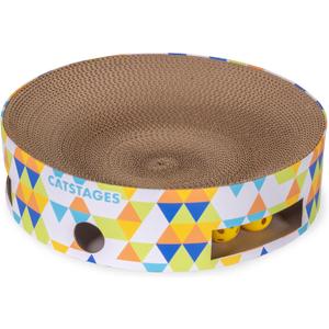 Catstages Bowl Track Scratcher Cat Ball-Track Toy, Corrugated Scratch, and Lounger All-in-One, Two Balls Included for Interactive Play, Multicolored