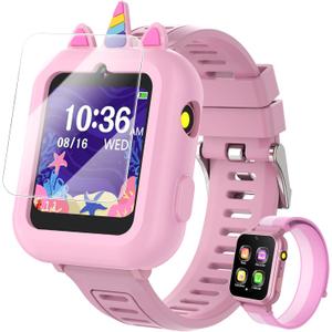 Smart Watch for Kids with 39 Games Touchscreen Camera Video, Music Player, Pedometer, Calculator, Calendar, Stopwatch, Flashlight, Alarm Clock 12/24 hr, Birthday Gifts Toys for Girls Ages 3-12 (Pink)