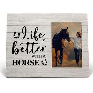Horse Picture Frame, Horse Frame, Horses Gifts for Girls, Gifts for Horses Lovers Girls Women men, Life is Better with a Horse Wood Photo Frame for 4x6 Photos (46, white)