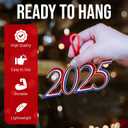 3 x Christmas Ornament 2025  Elegant Holiday Keepsake Metal Year Ornament with Colors, Red White and Blue, Collectible Tree Decoration