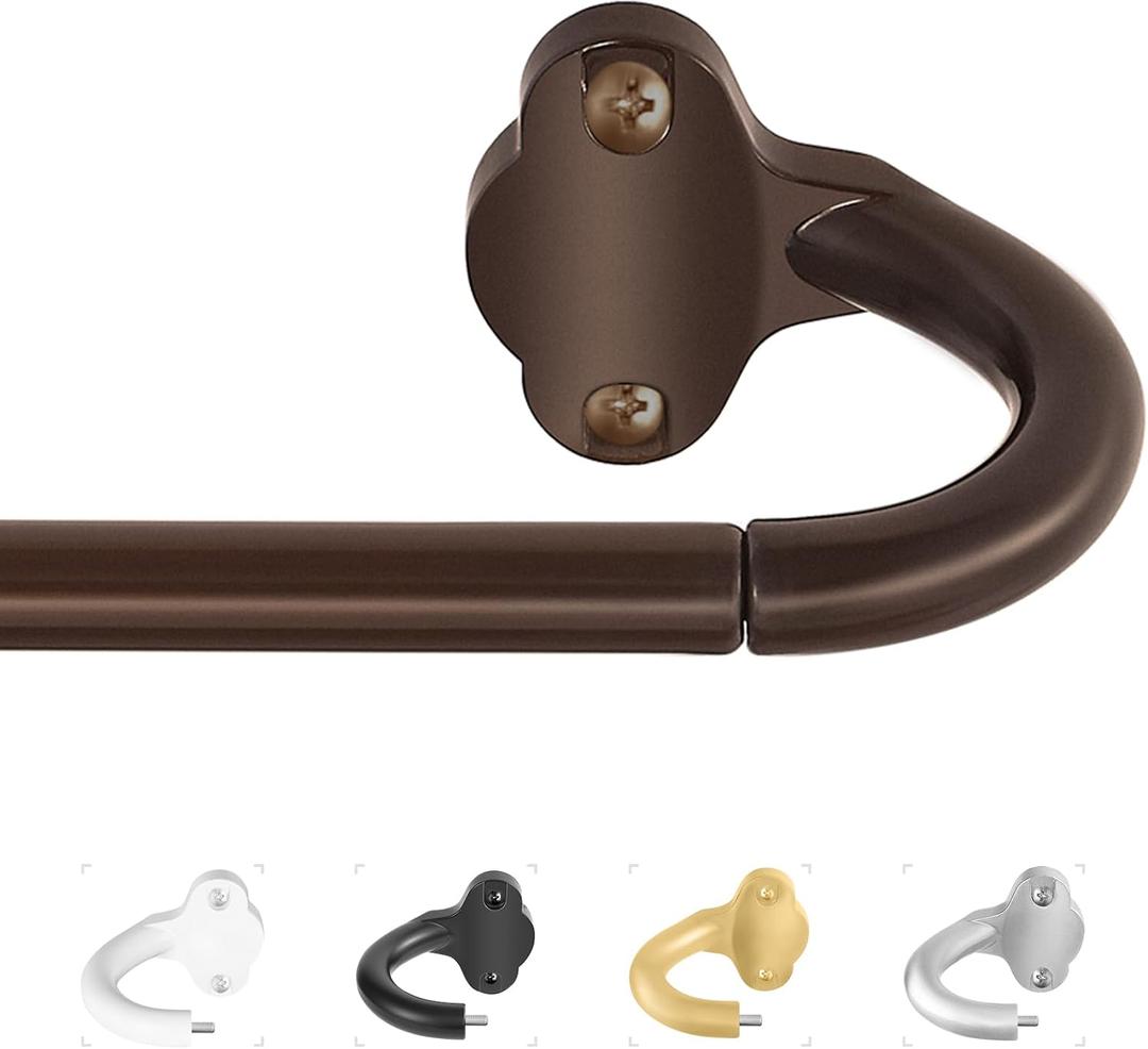 TVWOO Bronze Wrap Around Curtain Rods:5/8 Inch Blackout Adjustable Window Curtain Rod for Bedroom Kitchen Apartment Renter Friendly,Room Darkening Curved Drapery Rods Easy Install,Antique Brown 36-72"