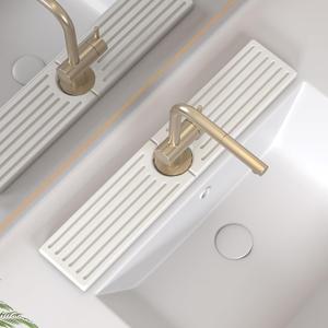 Stone Faucet Mat for Kitchen Sink, Water Absorbing Sink Water Splash Guard, Fast-Drying Kitchen Sink Faucet Mat, Durable Protector and Stone Drying Mat for Kitchen Counter & Bathroom Sink (20" x 4", White Gray Style 1)