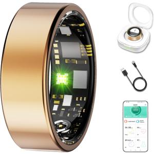 Smart Ring for Women & Men, Fitness Tracker with Heart Rate, Blood Oxygen, Blood Pressure, Sleep Monitoring, Step Counting, IP68 Waterproof for iPhone and Android Rose Gold 9