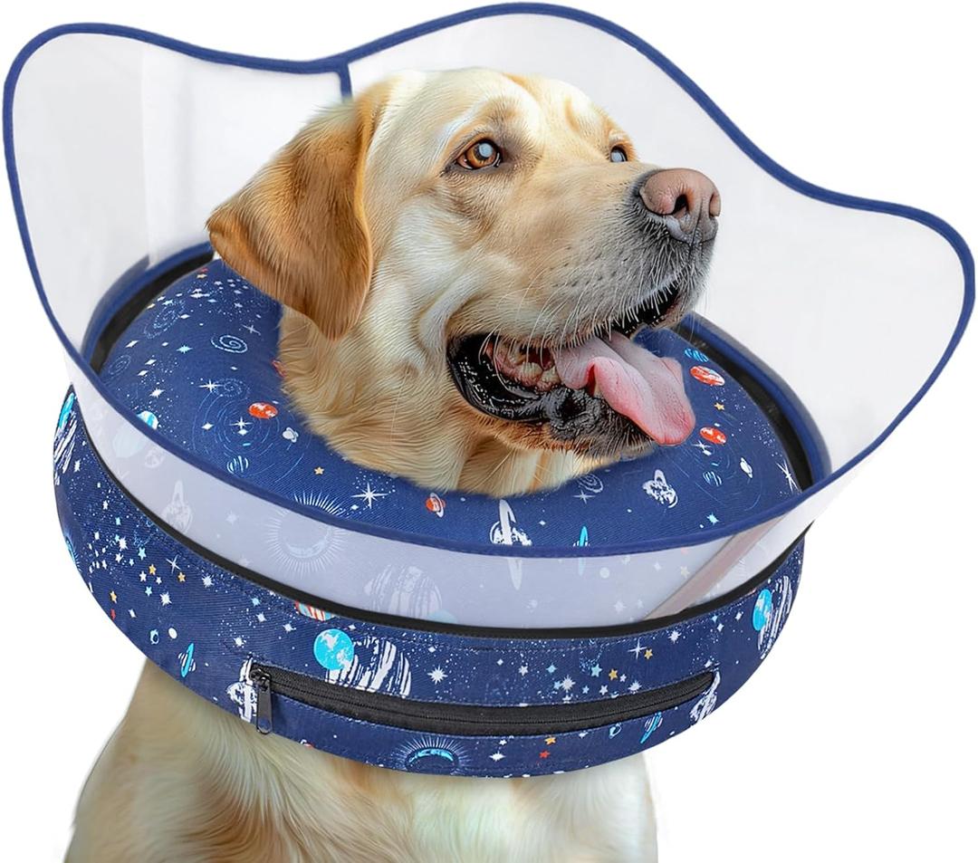 Elevated Inflatable Dog Cone Collar to Stop Licking, Doggie Donut Collar After Surgery, Soft Dog Cone Alternative for Small Medium Large Dogs (L(Neck 12"-16"), Navy)