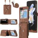 Asuwish Phone Case for Samsung Galaxy Z Flip 6 5G 2024 Wallet Cover with Shoulder Crossbody Strap Lanyard Credit Slot Card Holder Stand Leather Mobile Cell ZFlip6 Z6 G Flip6 6Z Women Men Girls Brown