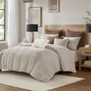 Madison Park Comforter Set Chenille Jacquard, Cotton Reverse, Oversized Comforters, Removable Cover, All Season Bedding, Decor Pillows, Chapman, King Ivory/Neutral 9 Piece