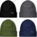 Winter Beanie Hats for Men Women: 4 Pack Knit Cuffed Beanies Skull Caps Unisex Warm Hat (Black, Dark Grey, Navy, Green)