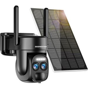 4K Dual Lens Solar Security Cameras Wireless Outdoor, 2.4G/5Ghz WiFi 6 Security Camera, 355 Pan/Tilt Home Security Camera with 8MP Color Night Vision, PIR Motion Detection, Auto Tracking, Alexa