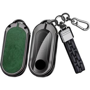 SANRILY Keyless Metal Leather Flip Key Fob Cover Fit for Fiat Ducato 500 500L Panda Grande Punto Lancia Musa for RAM ProMaster 1500 2500 3500 City 2015-2019 Retro Key Case Green with Keychain B