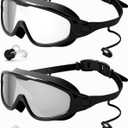 Rantizon Swim Goggles 2 Pack, Wide View Anti Fog&UV Swimming Goggles for Audlt, No Leaking Swim Glasses for Men Women Kids (Large for Adults, Transparent Black & Gray)