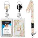 Pack of 2 Letter B Lanyards for ID Badges, Floral Badge Holder with Lanyard Badge Reel Retractable Keychain ID Name Tag Work Badge Clip for Teacher Women Work Office