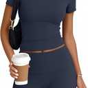 Trendy Queen Womens 2 Piece Workout Sets Short Matching Lounge Sets Summer Clothes Going Out Gym Outfits (Medium, Navyblue)