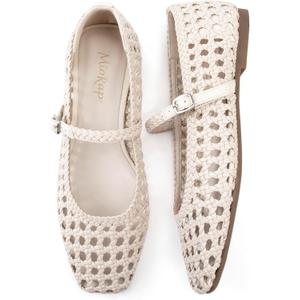 Woven Ballet Flats Shoes for Women Square Toe Mesh Mary Jane Flat with Adjustable Strap, Dressy, Comfortable and Cute Ballerina 8.5