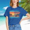 Beach Shirts Women Hawaiian T-Shirt Palm Trees Beach Graphic Tee Summer Vacation Patriotic Short Sleeve Tops (Gray, S)
