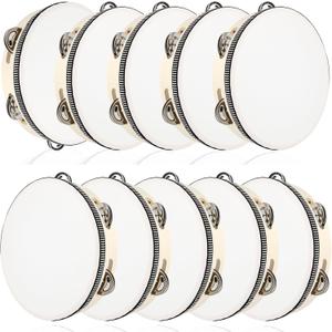 10 Pcs 8 Inch Adult Wedding Tambourines Drum Wooden Handheld Drums Metal Jingles Drums Musical Instruments Percussion for Church Wedding Party Favor