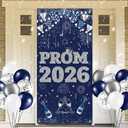 Prom Send off Decorations 2026 Door Banner, Royal Blue and Silver Prom Banner with Balloons, Front Porch Send Off Sign 2026 for High School College Graduation Party Decor