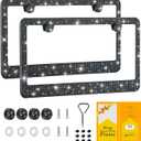 Bling License Plate Frame for Women,2 Pack Premium Stainless Steel Rhinestone License Plate Holder,Handmade Glitter Crystal Diamond Girl Lincense Plate Tag Cover,Bedazzled Sparkly, Black
