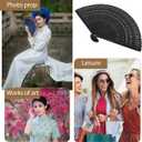 SEWACC Silk Folding Fan Hand Held Wood Hand Fan Chinese Japanese Vintage with Tassels for Women Ladies Home Decoration Black