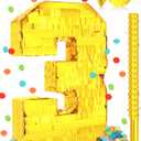 Sratte Piata Birthday Party Decorations Gold Foil Piata with Stick Blindfold Confetti for Boy Girl Birthday Anniversary Celebrations Fiesta Supplies(Number 3)