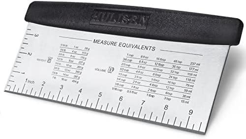 HULISEN Large Bench Scraper for Baking, 10 inch Dough Pastry Scraper with Measuring Scale, Stainless Steel Cake Scraper, Pizza Cutter, Food Chopper, Bread Separator Knife