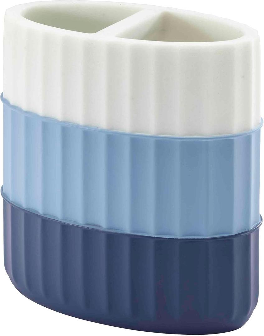IZOD - Toothbrush Holder, Resin Countertop Bathroom Accessories, Dorm Room Essentials, Striped Bathroom Decor (Clubhouse Collection, Blue)