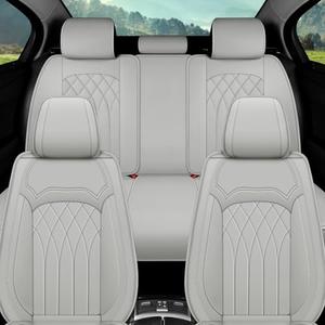 Car Seat Covers Full Set, 5 Seat Covers for Cars, Car Seat Protector Waterproof, Luxury Leather Car Seat Cushion, Car Seat Covers Front Seats and Back Fit for Most Cars (Gray, Full Set)