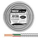 100ft 12/3 Metal Clad (MC) Cable with Ground, 10 Gauge Electric Wire with Aluminum Armor, Solid Bare Copper Conductors for Indoor Outdoor Underground Embedded Installation (12/3, 100 ft)