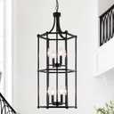 Foyer Chandeliers for High Ceilings 8-Light Black Chandelier for Entryway Lantern Tiered Pendant Light Fixtures Hanging Modern Farmhouse Chandeliers for Staircase Hallway Kitchen Living Room