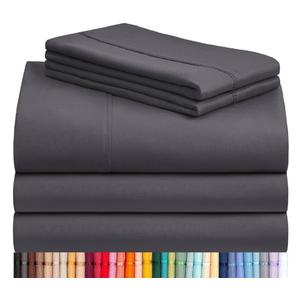 LuxClub 5 PC Split King Sheet Set Sheets Deep Pockets 18" Eco Friendly Wrinkle Free Cooling Sheets Machine Washable Hotel Bedding Silky Soft - Dark Grey Split King