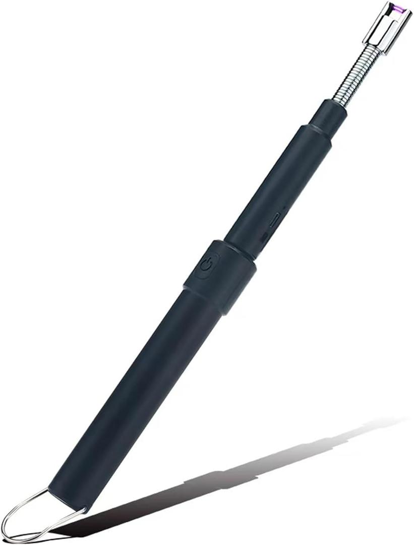 Long Lighter, Retractable Electric Lighters, Lgnition Port Can be Rotated 360, Rechargeable via USB, lighters Suitable for Lighting Candles, barbecues, fireplaces, fire pits, etc (Black)