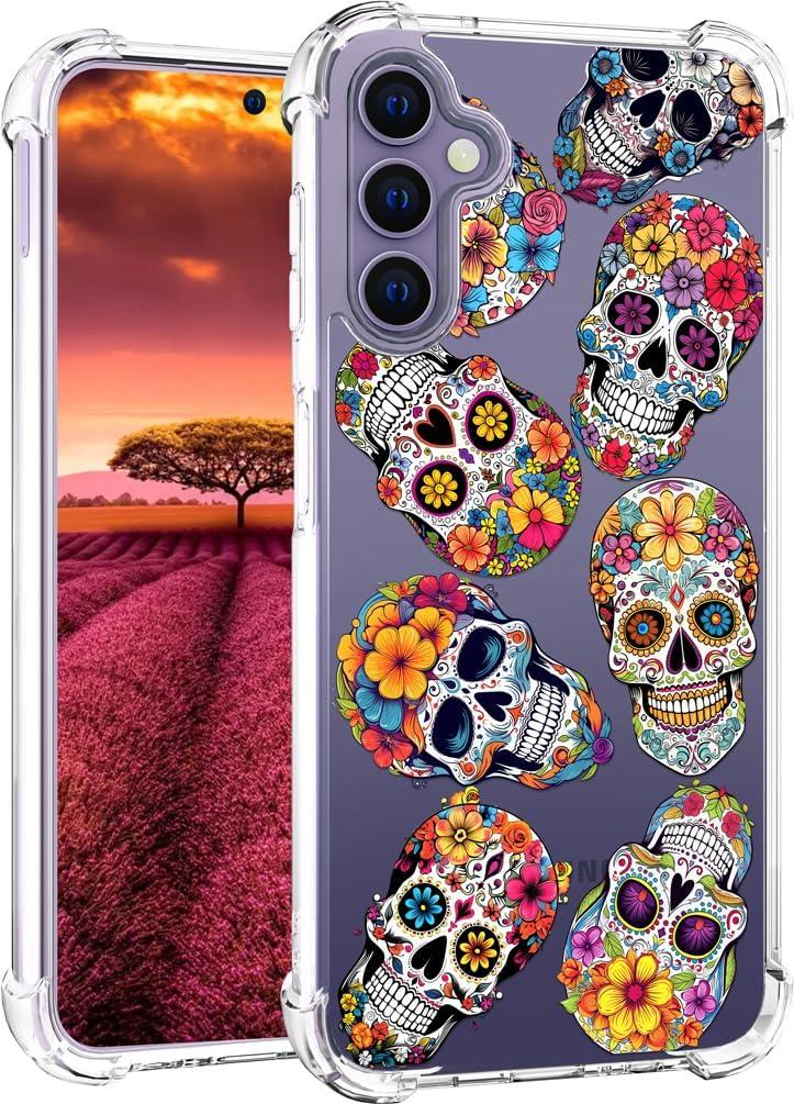 Compatible with Samsung Galaxy S24+ Plus & S25+ Plus Case Designer Cute Clear for Women,Cool Transparent Silicone Phone Cases Cover - Red Skeletons Skulls Tattoos