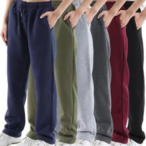 6 Pcs Boys Fleece Sweatpants Youth Joggers & Open Bottom Athletic Pants Kids Warm Active Sweatpants, Size Small, Black, Dark Gray, Light Gray, Navy Blue, Green, Dark Red