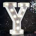 Pooqla LED Marquee Letter Lights, Light Up Silver Letters Glitter Alphabet Letter Sign Battery Powered for Night Light Birthday Party Wedding Girls Gifts Home Bar Christmas Decoration, Silver Letter Y