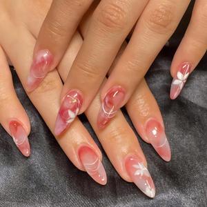 White Leaf Press on Nails Glossy Red Fall Fake Nails Almond Shape False Nail Tips with Line Designs Medium Length Fall Press on Nails Gradient Glue on Nails Stick on Nails for Women