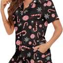 Christmas Pajamas for Women Set of 2 Pieces Button Down Pj Sets S-2XL Sleepwear Loungewear with Scrunchies