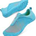 Scurtain Unisex Mens Womens Water Shoes Athletic Sports Aqua Shoes Barefoot Hiking Water Shoes Quick Dry Yoga Pool Swim Surf Beach Walking Shoes with Zipper (8.5 Women/7 Men, Gra Blue)