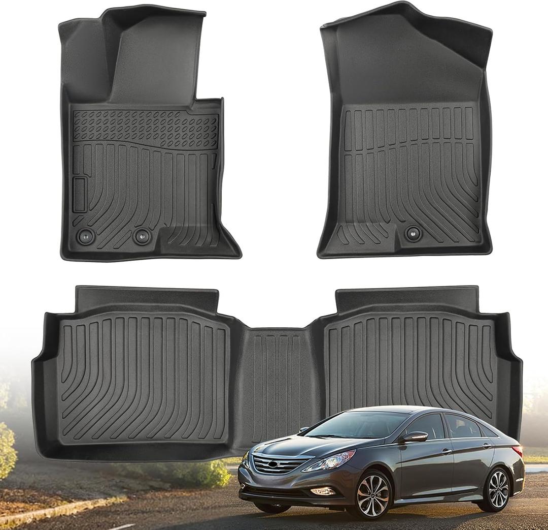 Floor Mats for 2011-2014 Hyundai Sonata & 2015 Hyundai Sonata Hybrid (no for Gas), Custom Fit All-Weather Rubber Car Liners, High Edges Anti-Slip TPE Mats, Front & 2nd Row