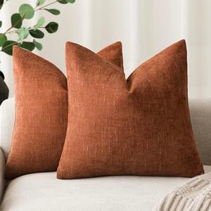 Foindtower Pack of 2 Soft Textured Throw Decorative Pillow Covers Square Accent Solid Cushion Cover Cozy Farmhouse Pillow Case with Zipper for Couch Sofa Bed Living Room 26x26 Inch, Burnt Orange