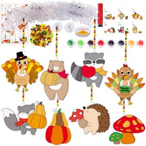 WorldBazaar 24 Sets Thanksgiving Suncatchers Craft Ornament Thanksgiving Animal Window Paint Art Suncatchers Craft Kits for Kids Fall Suncatcher Decorations Classroom Harvest Party Arts and Crafts