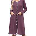 Ekouaer Nightgowns for Women Button Down Sleepshirt Long Sleeve Nightshirt V Neck Pajama Dress Nightdress with Pockets Purple Red M