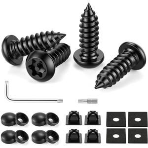 LivTee Anti Theft License Plate Screws Set for Securing Frames and Covers, License Plate Bolts, M6 (1/4") Tamper Proof Screws, Caps Cover for Front Rear Frame Holder Mounting (Black-4PCS)