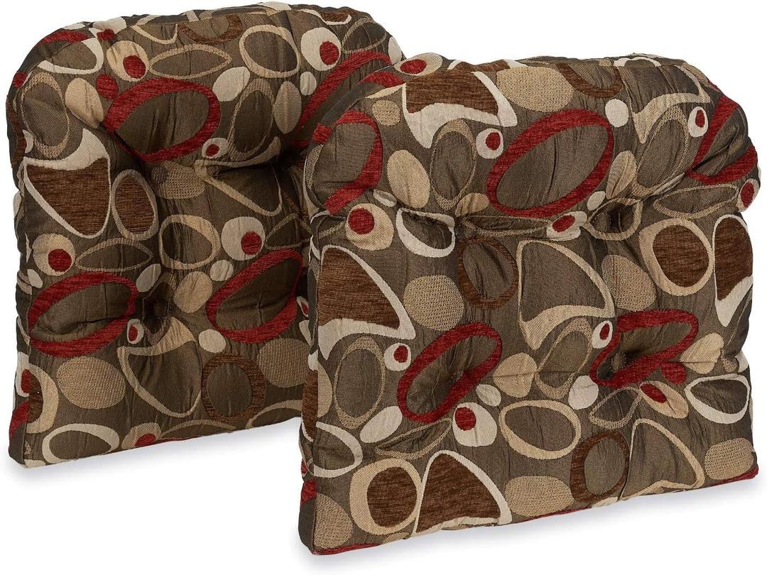Klear Vu Gripper Overstuffed Universal Non-Slip Dining Chair Cushions for Kitchen Decor or Office Use, U-Shaped Skid-Proof Seat Pad, 17x17 Inches, 2 Count (Pack of 1), Ovation Multi
