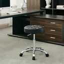 FIRAVOE Work Stools with Wheels (300lbs Capacity) (Sturdy Aluminum Base) Black Leather Salon Stools (Black)